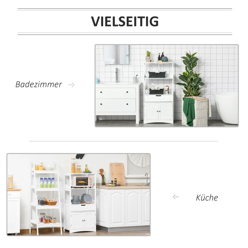 kleankin Badezimmer Midischrank Badezimmerschrank mit 2 offnenen Regalen Schublade Unterschrank Weiß 60 x 33 x 122,5 cm