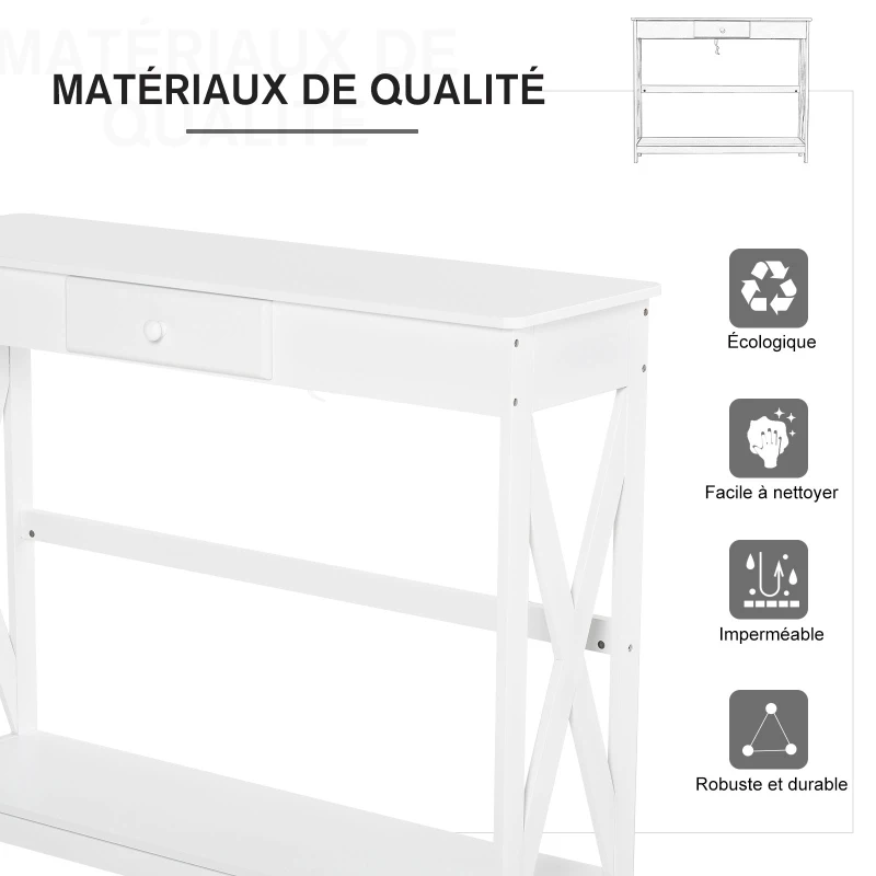 HOMCOM Table Console Table d'entrée avec 1 tiroir + 1 étagère dim. 100L x 30l x 81H cm en bois Blanc