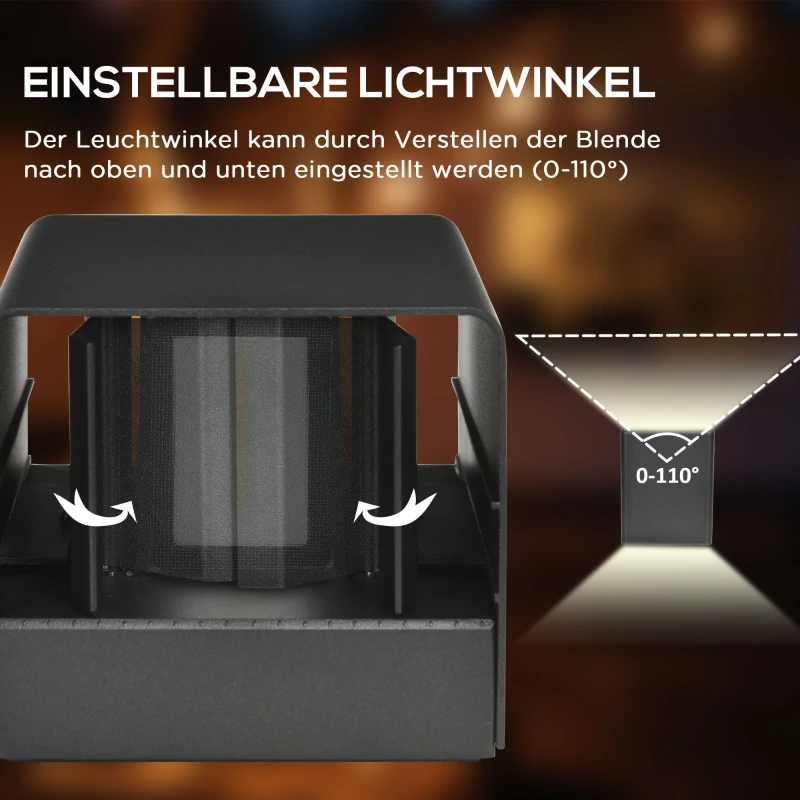 Outsunny Außenwandleuchte, verstellbarer Leuchtwinkel, 9W, 200-240V, 3000K, Aluminium, Schwarz, 11 x 13 x 16 cm