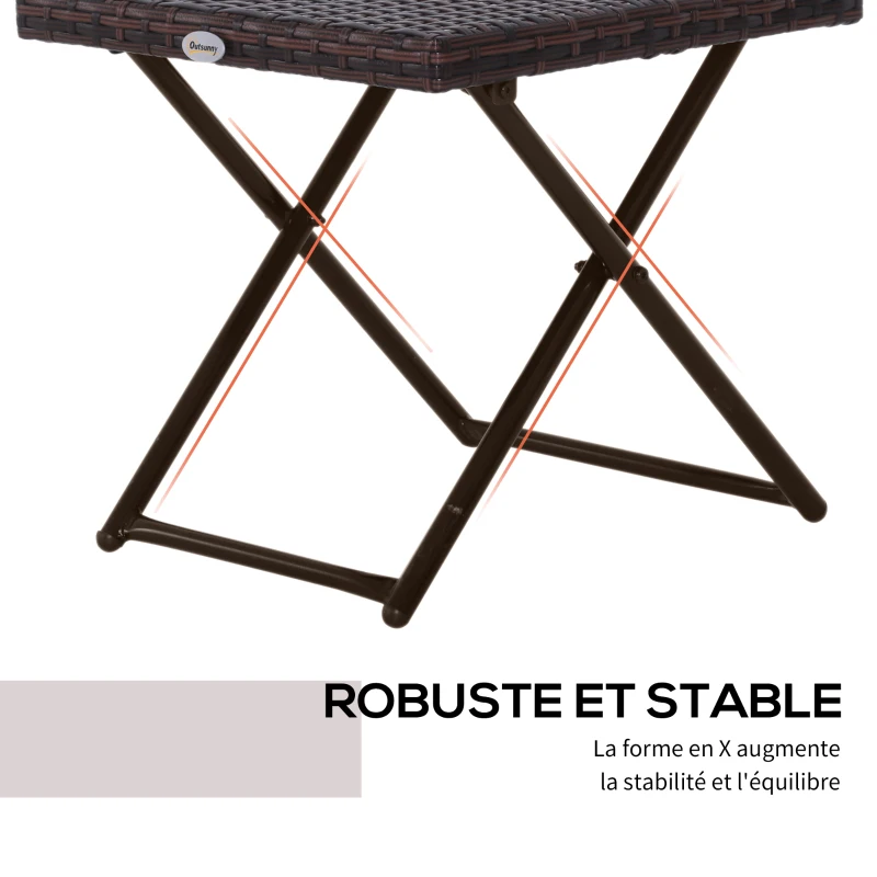 Outsunny Table basse pliable de jardin style cosy chic dim. 40L x 40l x 40H cm acier résine tressée imitation rotin marron