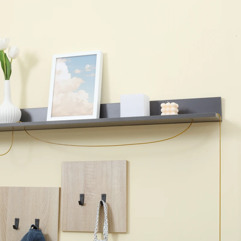 HOMCOM Set Mobile da Ingresso con Attaccapanni, Scarpiera con Panca e Scaffale, Grigio e Naturale