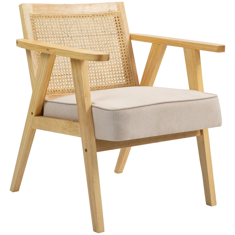 HOMCOM Wooden Rattan Weave Panel Accent Chair - Natural Finish