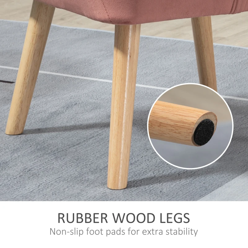 HOMCOM Poltroncina Stile Nordico in Legno ed Effetto Velluto Rosa per Soggiorno o Ufficio, 67x61.5x71 cm