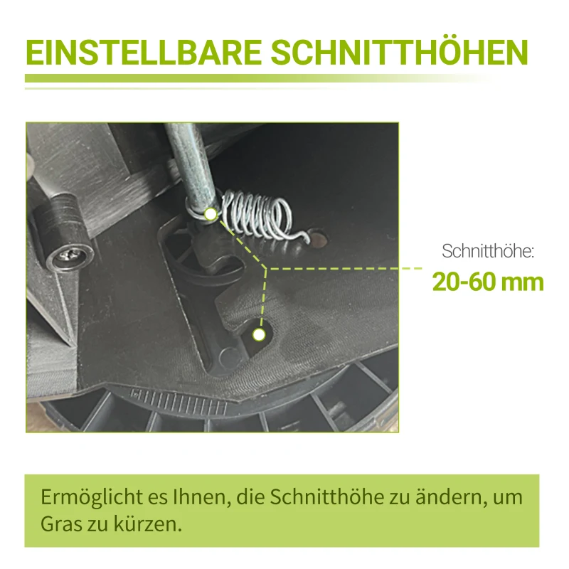 Durhand Akku-Rasenmäher mit 32 cm Schnittbreite 30-Liter-Grasfangkorb Höhenverstellung mit 2,5-Ah-Akku und Ladegerät 120 x 38 x 98 cm