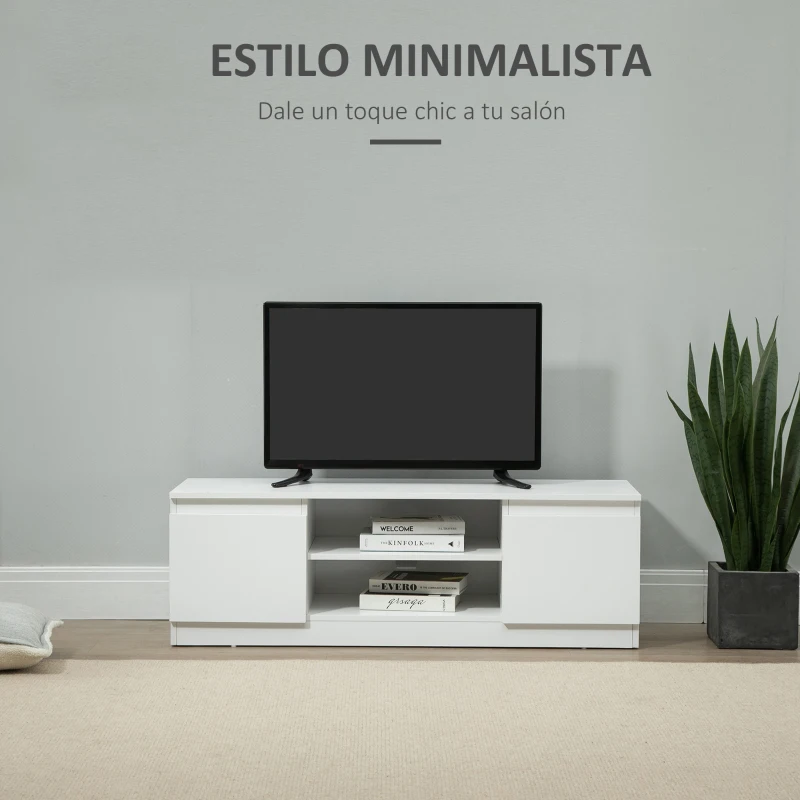 HOMCOM Mesa de TV de Salón con 2 Puertas 2 Estantes Abiertos Mueble para Televisores de 55 Pulgadas 120x39,5x40 cm Blanco