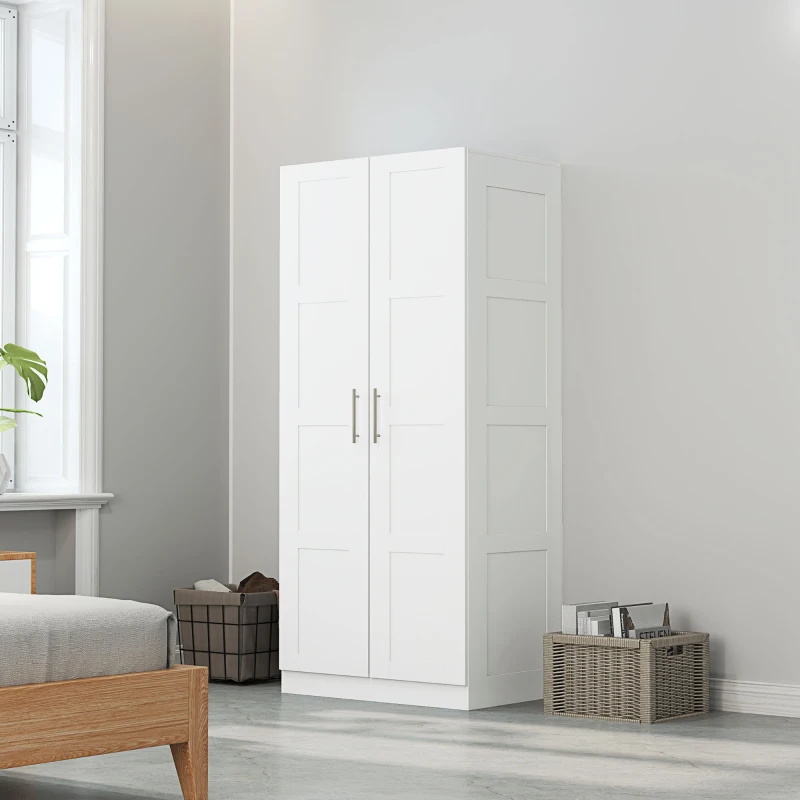 HOMCOM Double Paneled Door Wardrobe, with Shelves - White