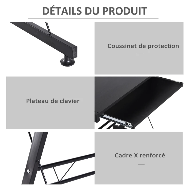 HOMCOM Bureau d'angle Bureau Informatique Design Moderne métal MDF Imitation veinage Bois Noir
