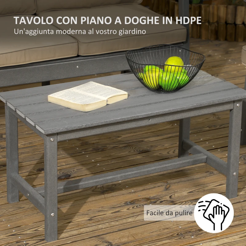 Outsunny Salotto da Giardino con Divanetto, 2 Poltrone e Tavolino in HDPE con Cuscini, Grigio Scuro