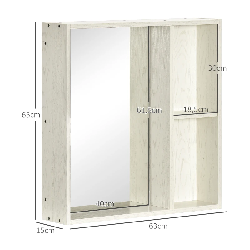 kleankin Armario con Espejo para Baño con Estantes Mueble para Baño Estilo Moderno 63x15x65 cm Blanco