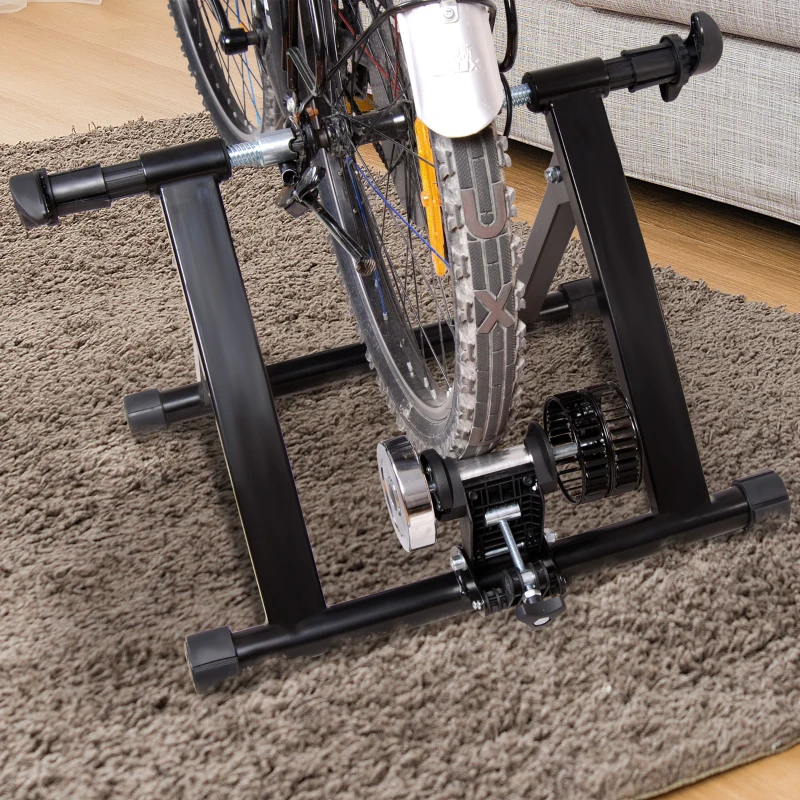 HOMCOM Deluxe Indoor Bicycle Trainer Stand Fan Fly Wind Wheel with Foldable Turbo Trainer & Noise Reduction Suitable for Tyres 26"-28" & 700C Wheel Road Bike - Black
