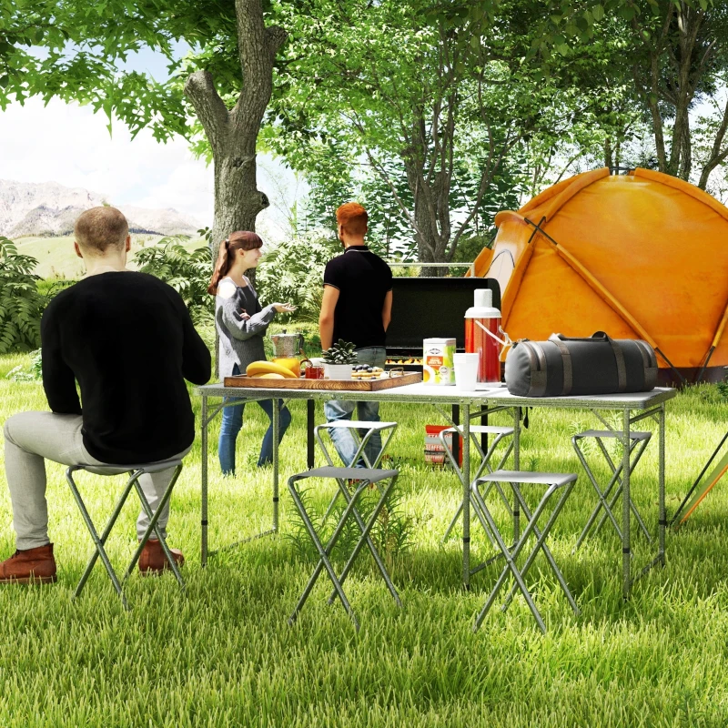 Outsunny Picknick-Set Klapptisch mit Stühlen Campingtisch mit Stühlen, klappbar, 180 cm x 60 cm x 70 cm, Silber