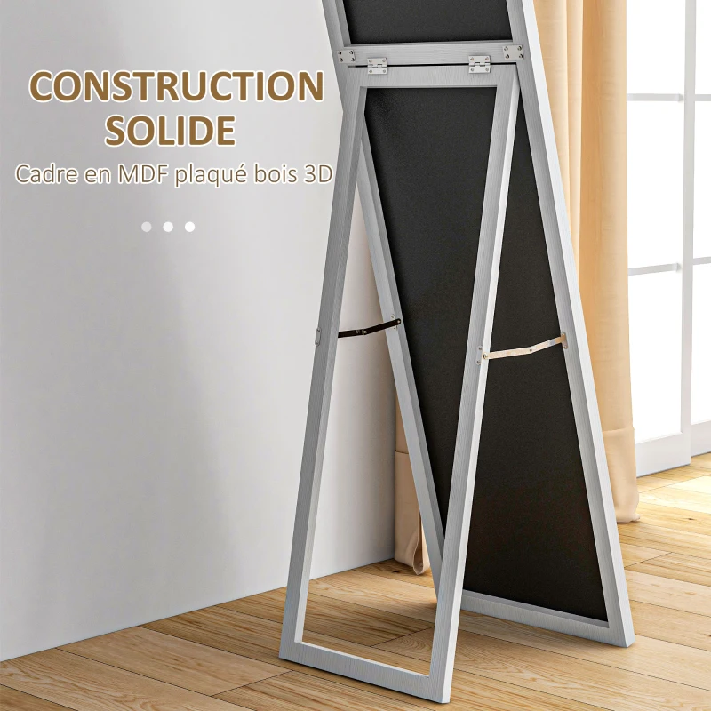 HOMCOM Miroir rectangulaire sur pied miroir de sol pour vestiaire salon salle de bain couloir 40 x 47 x 147 cm blanc