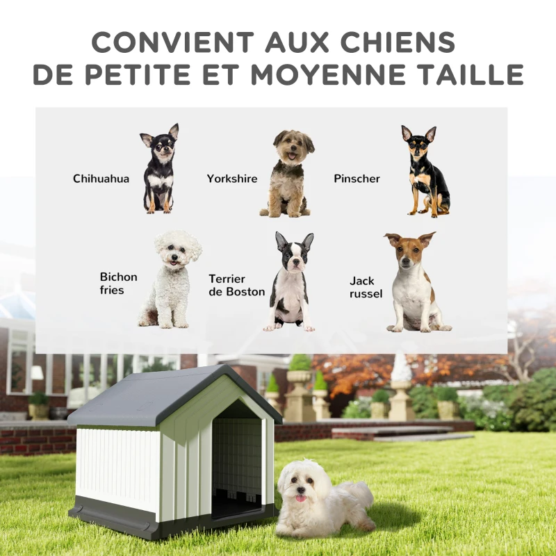 PawHut Niche pour chien pour l'extérieur, abri étanche avec fenêtre, en plastique, 62L x 61P x 60Hcm, gris