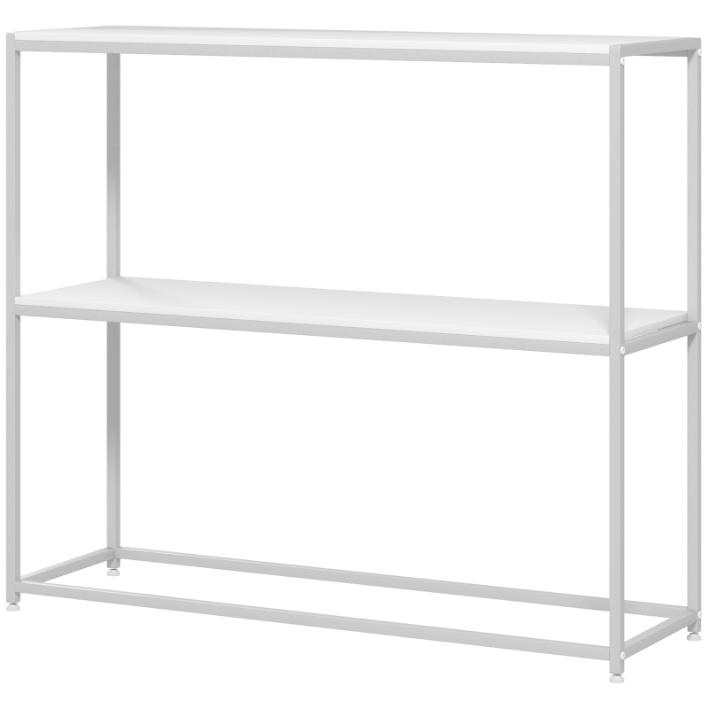 HOMCOM Mesa de Entrada con Estante Abierto y Estructura de Acero Antivuelco para Salón Pasillo 100x30x87 cm Blanco