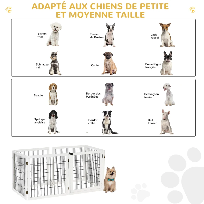 PawHut Barrière de sécurité chien barrière autoportante barrière modulable pliable 6 panneaux 2 pieds support bois de pin
