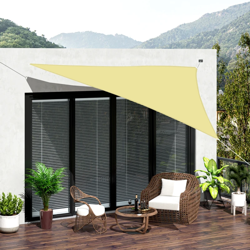 Outsunny Toldo Vela Triangular 3x3x3 m Vela de Sombra para Jardín Patio Terraza Poliéster Anti UV Color Arena