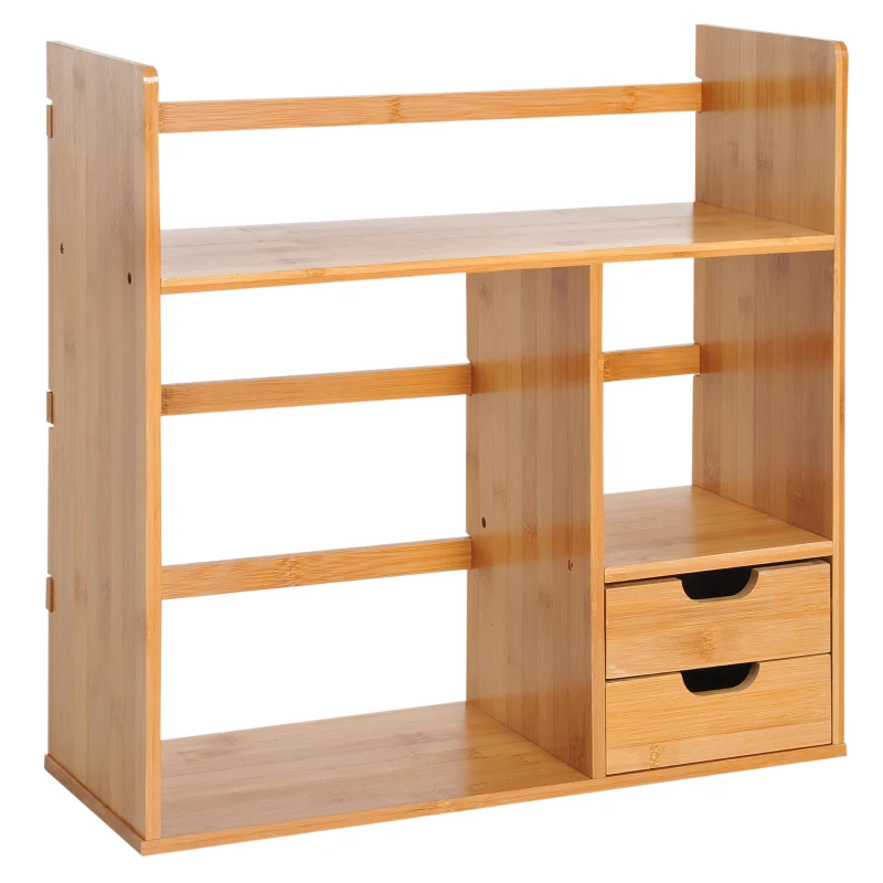 HOMCOM Étagère Livre Bureau Bibliothèque Stockage Organisateur Bureau Cuisine Salle de Bain Bois de Bambou Naturel