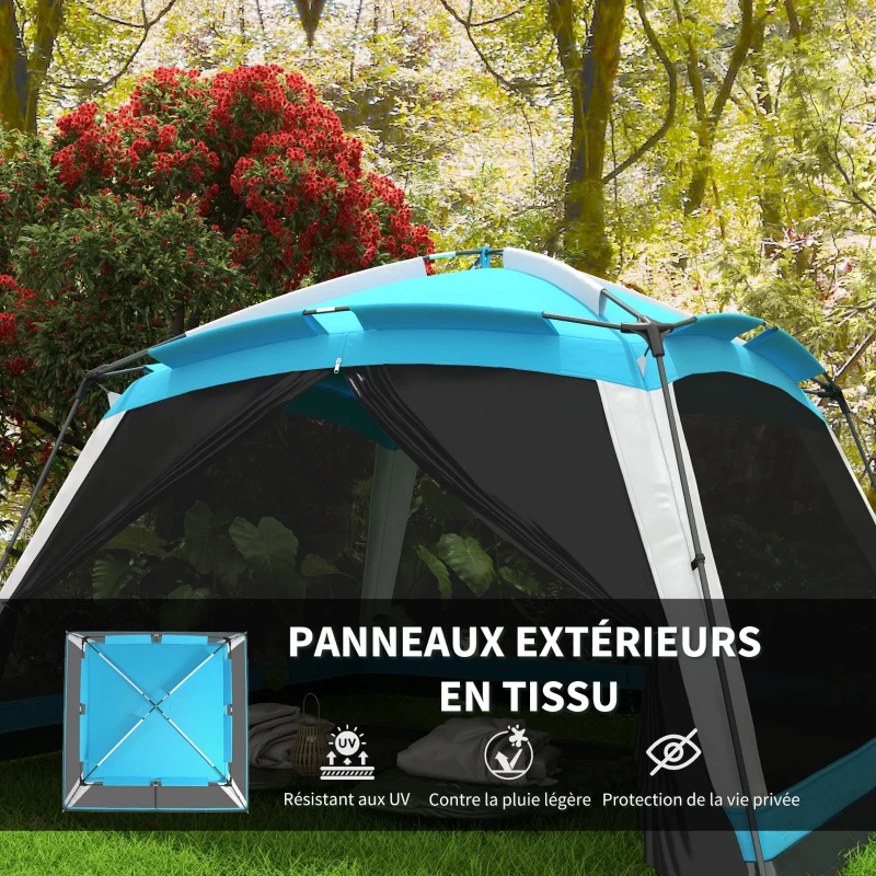 Outsunny Tente de camping familiale - tente dôme 8 personnes tente dôme étanche légère ventilée facile à monter avec sac de transport 4 parois en maille - dim. 360L x 360l x 220H cm bleu clair