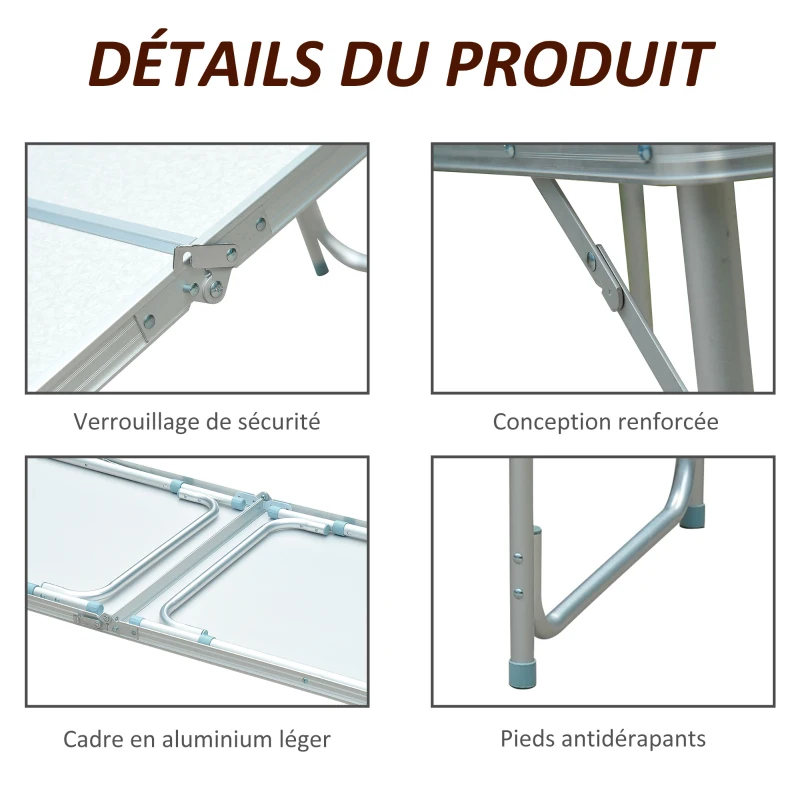 HOMCOM Table de Camping Reception Pliante Portable Pique-Nique Buffet en Aluminium