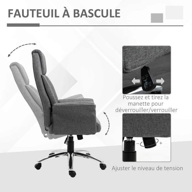 HOMCOM Fauteuil de bureau ergonomique chaise de bureau à bascule hauteur réglable roulettes pivotantes 69 x 68 x 126 cm gris