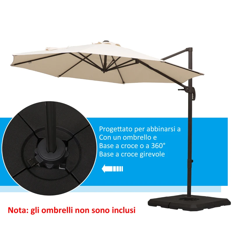 Outsunny Base per Ombrellone a Braccio da 4 Pezzi Riempibile con Acqua o Sabbia per Basi a Croce da 100x100cm, Nero