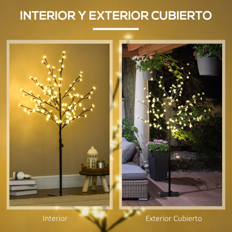 HOMCOM Árbol de Flor de Cerezo con 120 Luces LED IP44 en Blanco Cálido Decoración para Interiores 17x17x120 cm Negro