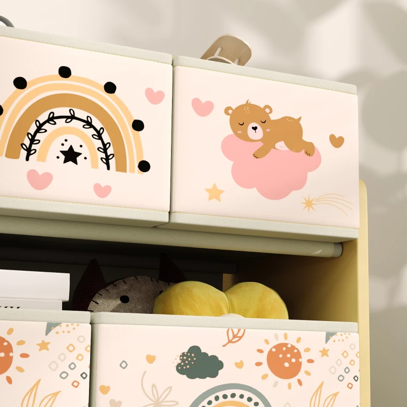 AIYAPLAY Mobile Portagiochi per Bambini a 3 Livelli con 9 Contenitori in Tessuto, 93x30x70 cm, Giallo