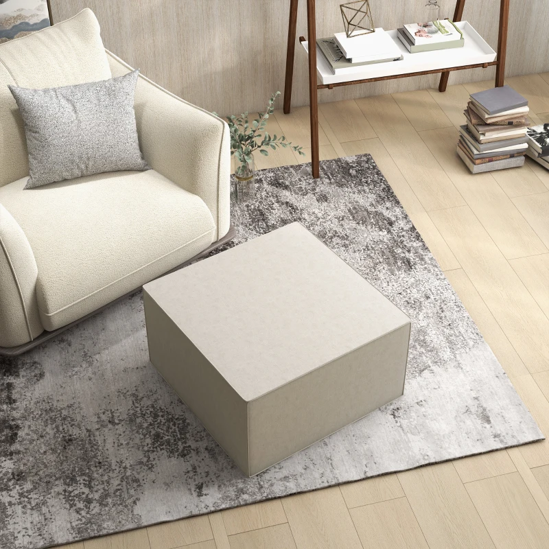HOMCOM Poggiapiedi 2 in 1 con Rivestimento Rimovibile in Tessuto Effetto Lino, 75x75x41 cm, Beige