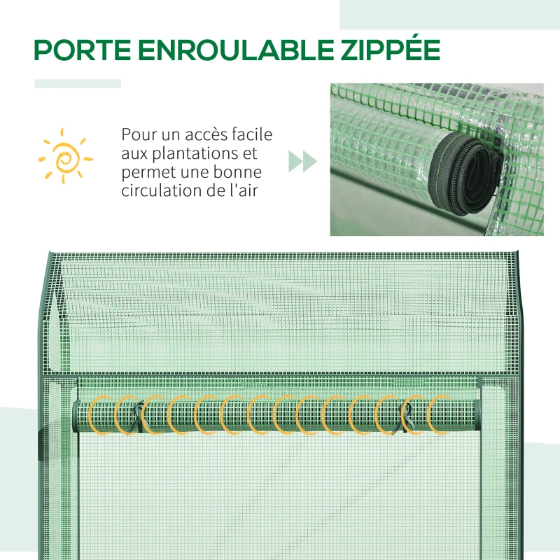 Outsunny Serre de Jardin Serre à tomates avec Porte zippée déroulante bâche PE Haute densité 130 g/m² Anti-UV métal dim. 1L x 0,51l x 1,7H m Vert