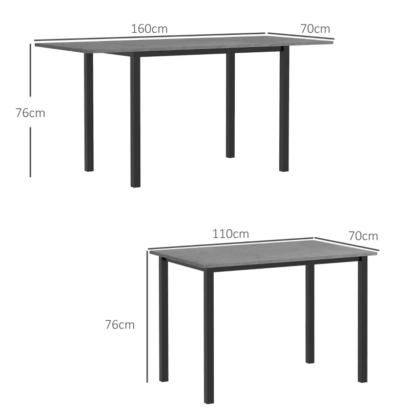 HOMCOM Esszimmertisch, Küchentisch, erweiterbar, für 6 Personen, 160x70, Dunkelgrau(m-3)