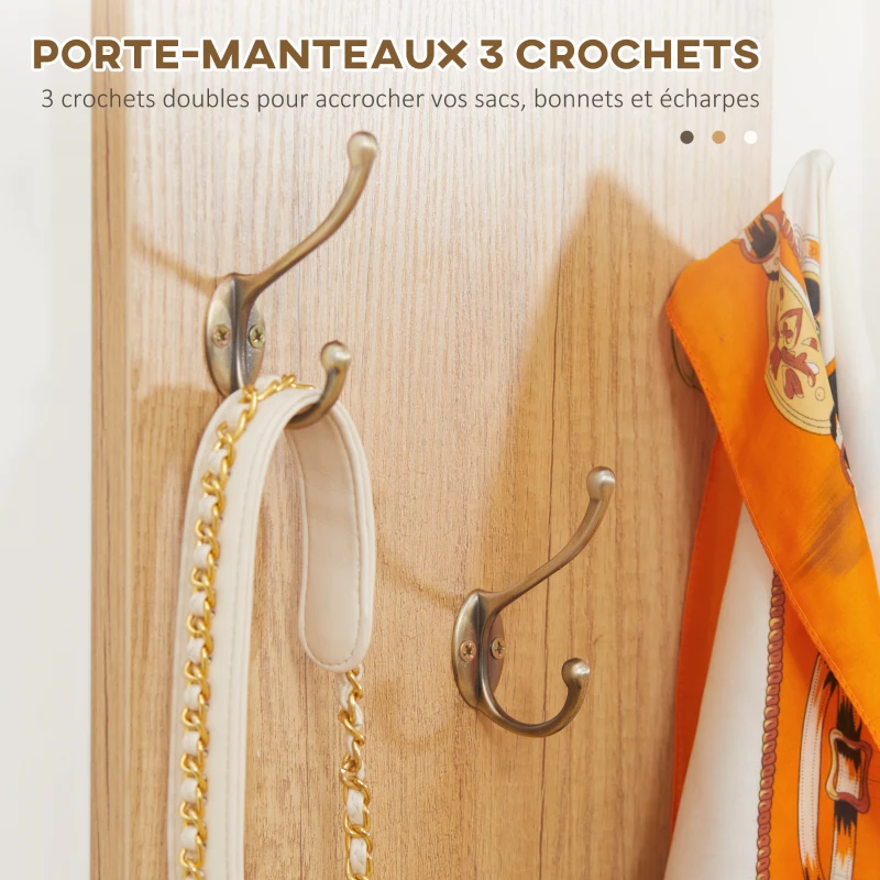 HOMCOM Ensemble de meuble d'entrée vestiaire d'entrée, 1 miroir avec étagère, 1 porte-manteau avec étagère, 1 banc à chaussures