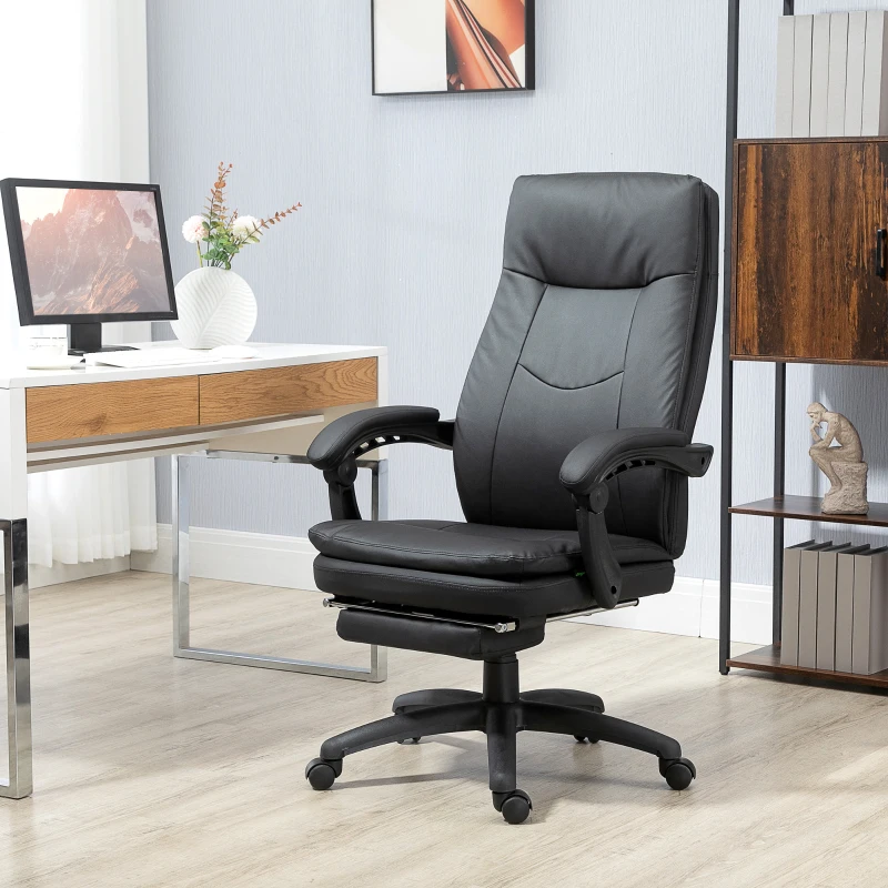 Vinsetto Ergonomischer Bürostuhl mit Fußstütze, Chefsessel, höhenverstellbarer Schreibtischstuhl Computerstuhl mit Gepolsterte Rückenlehne, Schwarz, 64 x 64 x 112-120 cm