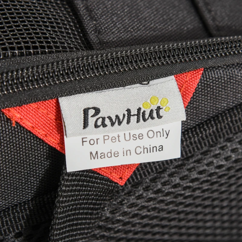 PawHut Transportín Mochila para Gatos Perros Pequeños Plegable con Ojo de Buey Cojín Bolsillos Correa de Seguridad y Ventilaciones Tela Oxford 38x24x38 cm Negro y Rojo