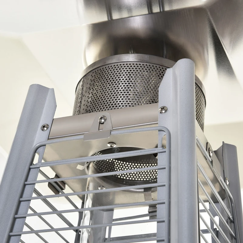 Outsunny Parasol Chauffant Pyramide 10,5 KW - Chauffage d'extérieur gaz - Chauffage de terrasse - Double sécurité - Puissance réglable - roulettes, Housse Incluse - Acier INOX. Gris métal