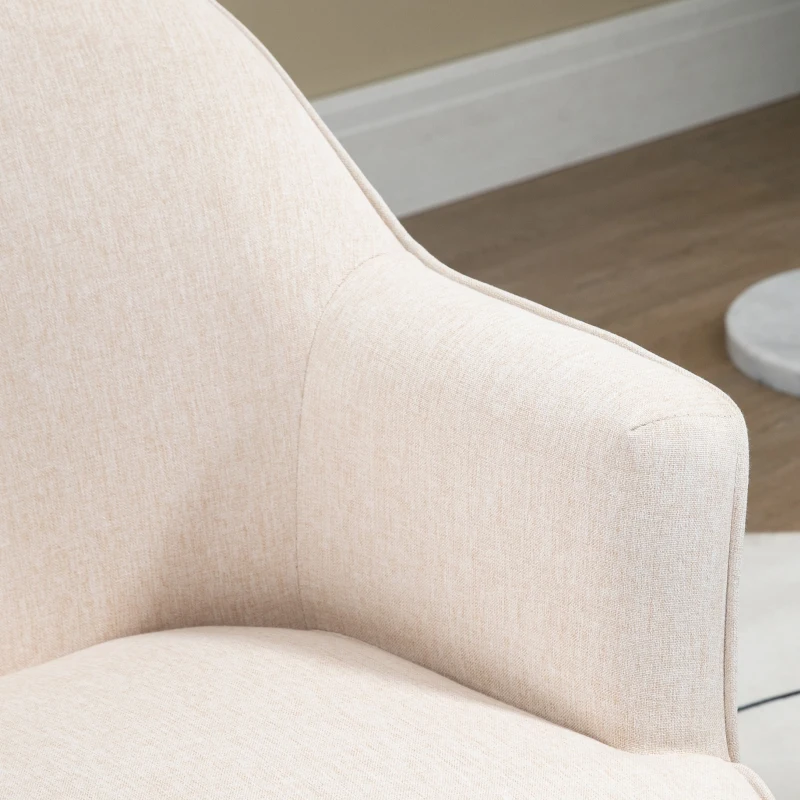 HOMCOM Butaca de Salón Moderna Sillón Tapizado en Lino Sintético Patas de Madera para Dormitorio Oficina 64,5x65x79,5 cm Crema