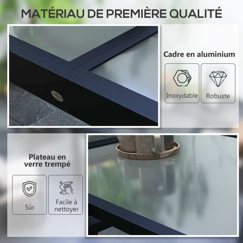 Outsunny Table Extensible de Jardin Grande Taille dim. dépliées 160 x 80 x 75 cm Aluminium Plateau Verre trempé transparent