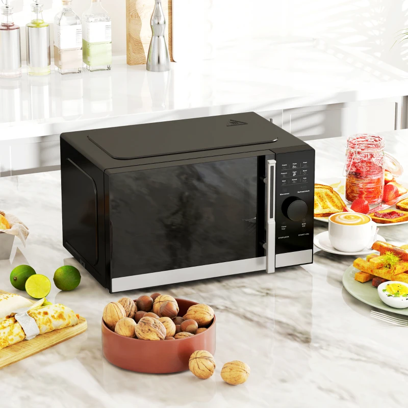 HOMCOM 23L 800W Microwave Oven, Digital Solo Microwave with 10 Power Levels, Automatic Defrost, 8 Auto Cook Menus, 60 Minutes Timer, Clock, Easy Clean, Small Black Microwave