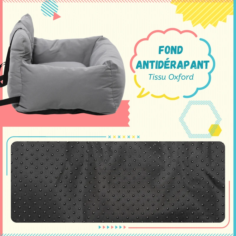 PawHut Siège d'auto pour animaux de compagnie sac de transport chien et chat rembourré de coton PP épais sûr et confortable fond antidérapant 50 x 54 x 33 cm gris foncé