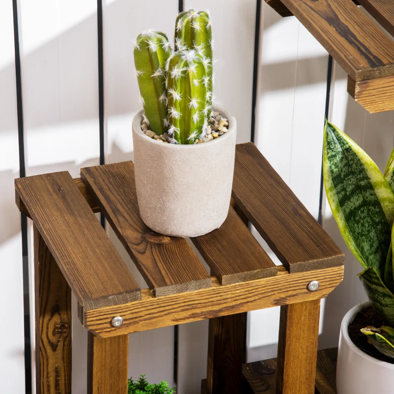 Outsunny Étagère à Fleurs en Bois Supports de Pots Porte Plante 6 tablettes - dim. 100L x 25l x 97H cm - Bois Massif de pin pour Intérieur Jardin Terrasse Balcon
