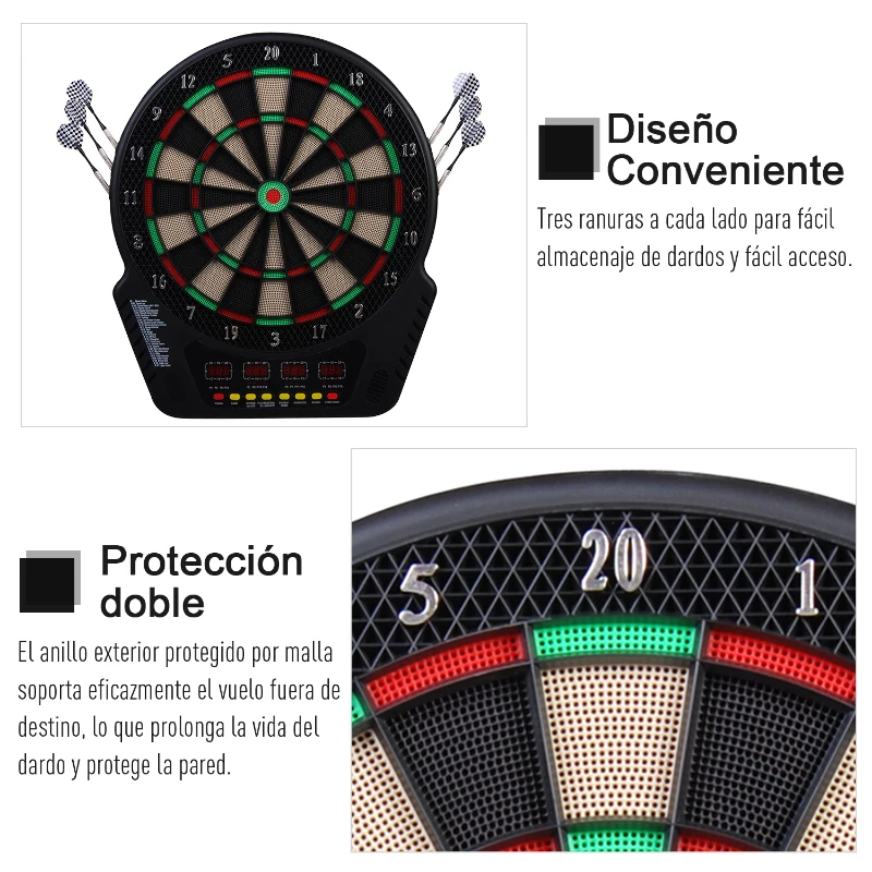 HOMCOM Diana Electronica Con 6 Dardos Juego Digital Con Sonido En Bar Gimnasio para Hasta 27 Juego con 243 Variantes 44x51.5x3.2
