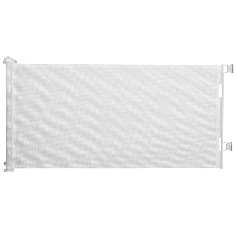 PawHut Barrière escalier chien rétractable opération à une main cadre en alliage d'aluminium tissu mesh 150 x  85 cm blanc