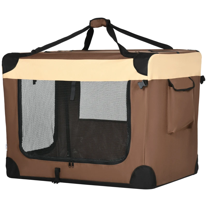 PawHut 91cm Foldable Pet Carrier, with Cushion, for Medium Dogs and Cats - Brown