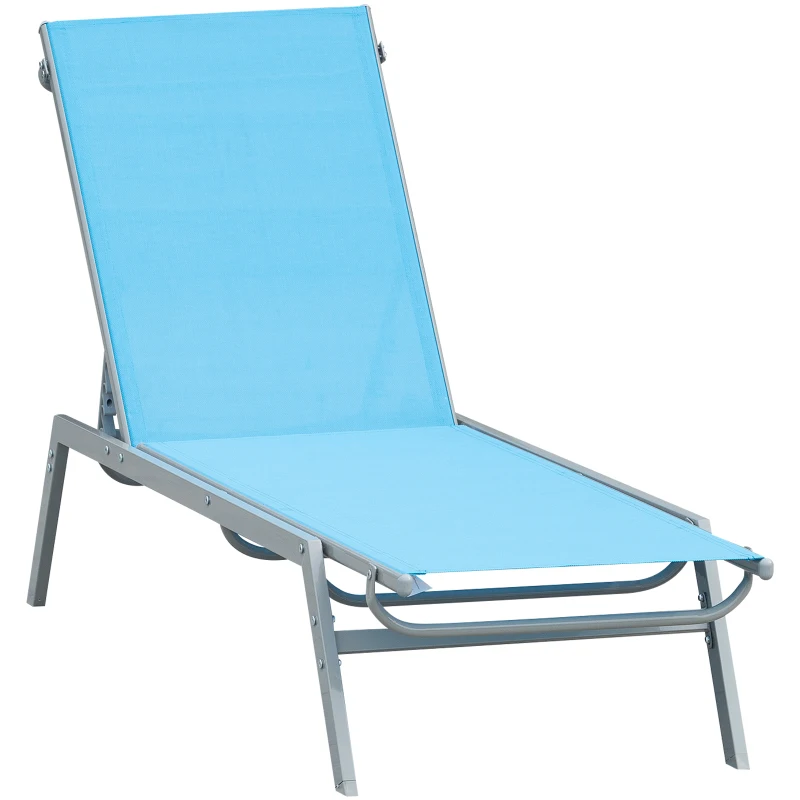 Outsunny Bain de Soleil transat - Chaise Longue - Design Contemporain - Dossier inclinable Multi-Positions - métal époxy textilène Bleu Ciel - dim. 170 x 58 x 97 cm
