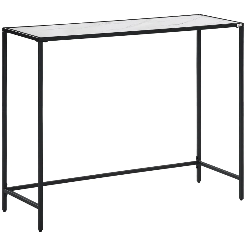 HOMCOM Table Console table d'appoint d'entrée 100 cm Plateau Verre trempé effet marbre avec Structure en métal