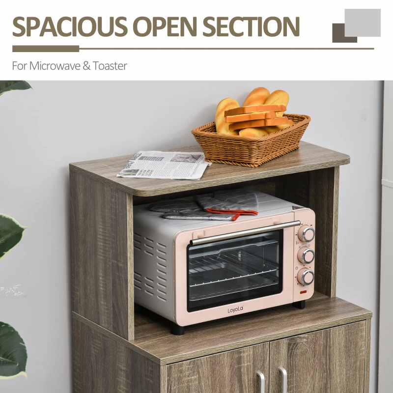 HOMCOM Kitchen Storage Unit, Modern Microwave Stand Trolley Cart, Sideboard with Cabinet,  Locking Wheels, Shelf for Living Room, Dining Room, Grey