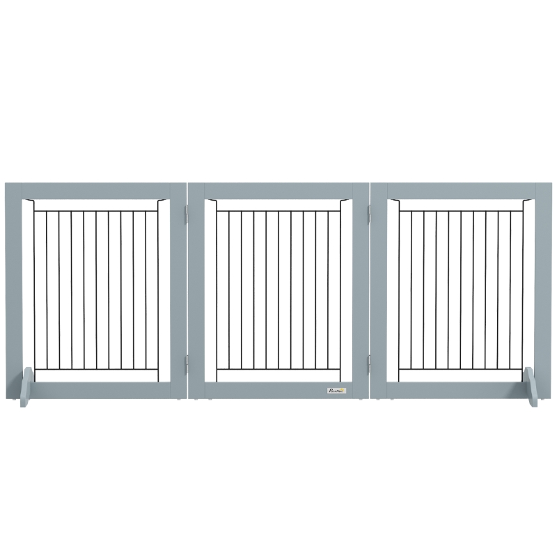 PawHut Foldable Pet Gate, with Three Panels & Two Support Feet - Grey