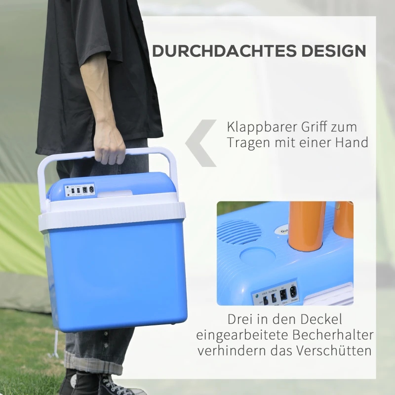 Outsunny 24L Auto-Kühlschrank Kühlbox Mini-Kühlschrank tragbar DC 12V AC 220V/240V für Auto und Camping Blau 40 x 30 x 43 cm