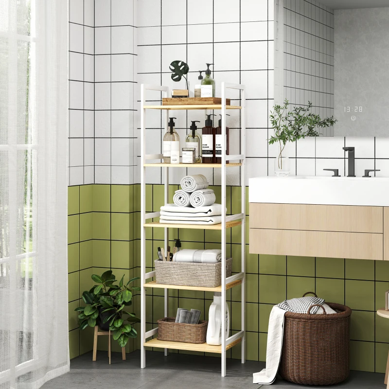 HOMCOM Five-Tier Bamboo Adjustable Shelf Storage Unit