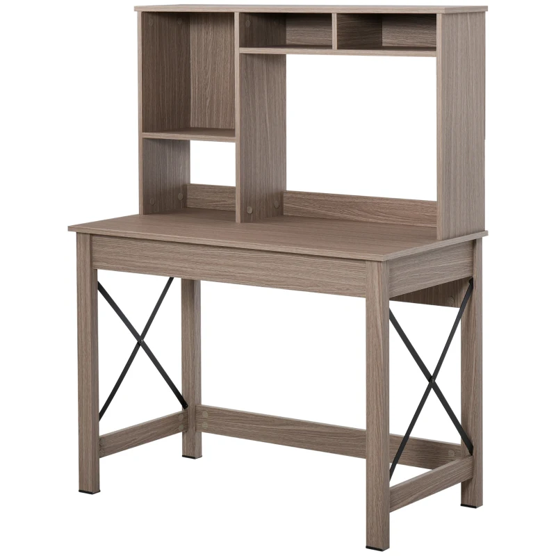 HOMCOM Schreibtisch mit 4 kleine Bücherregal aus Spanplatte platzsparend und geeignet für Schlafzimmer Büro Natur 105 x 50 x 137,5 cm