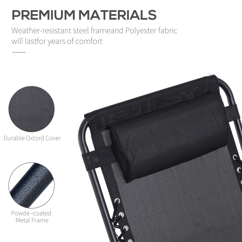 Outsunny Folding Zero Gravity Chairs, 3 Pieces Adjustable Sun Lounger and Table Set with Cup Holder and Headrest, Patio Bistro Set with Reclining Garden Chairs for Outdoor, Black